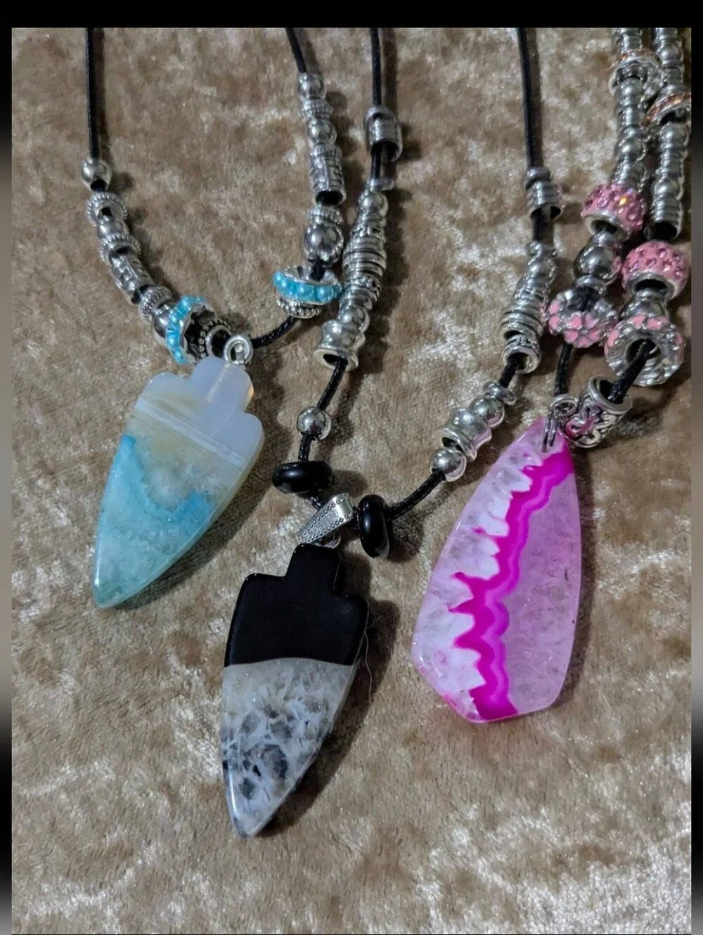 Handmade Black & White Druzy Arrowhead Beaded Necklace (Unisex)